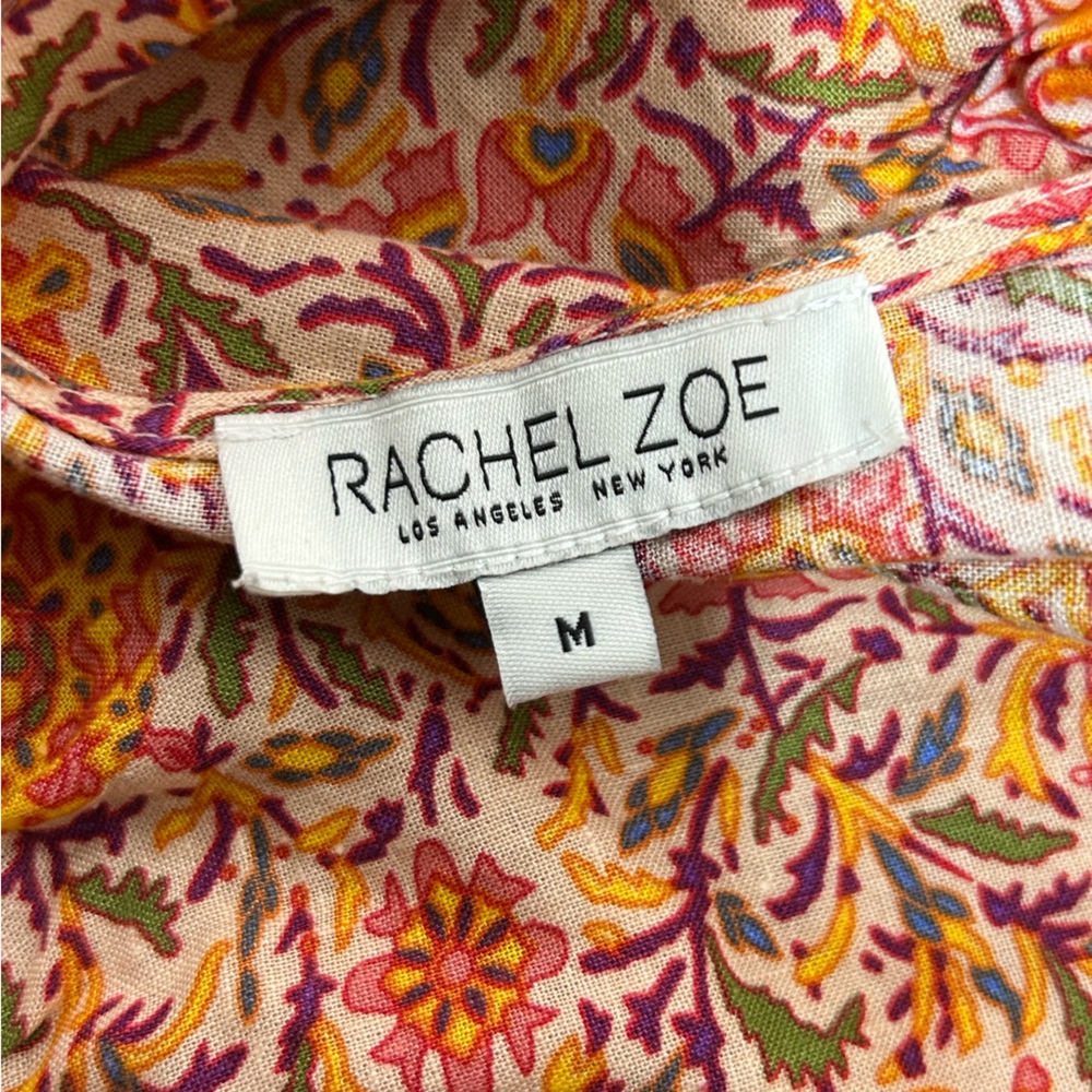 Rachel Zoe Cropped Boho V-front Tie-Front Floral Linen Top‎ Orange & Purple - Picture 11 of 14